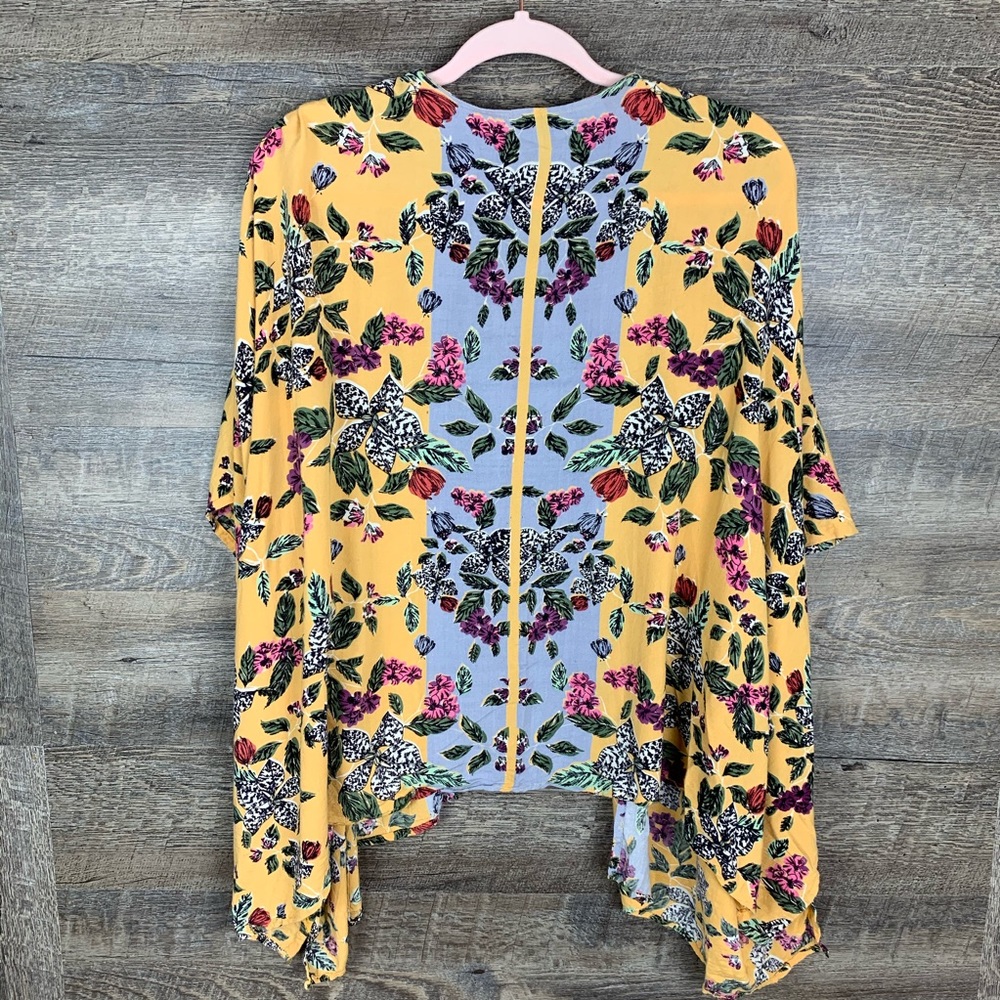 Angie Boho Yellow Floral Open Front Kimono Size M